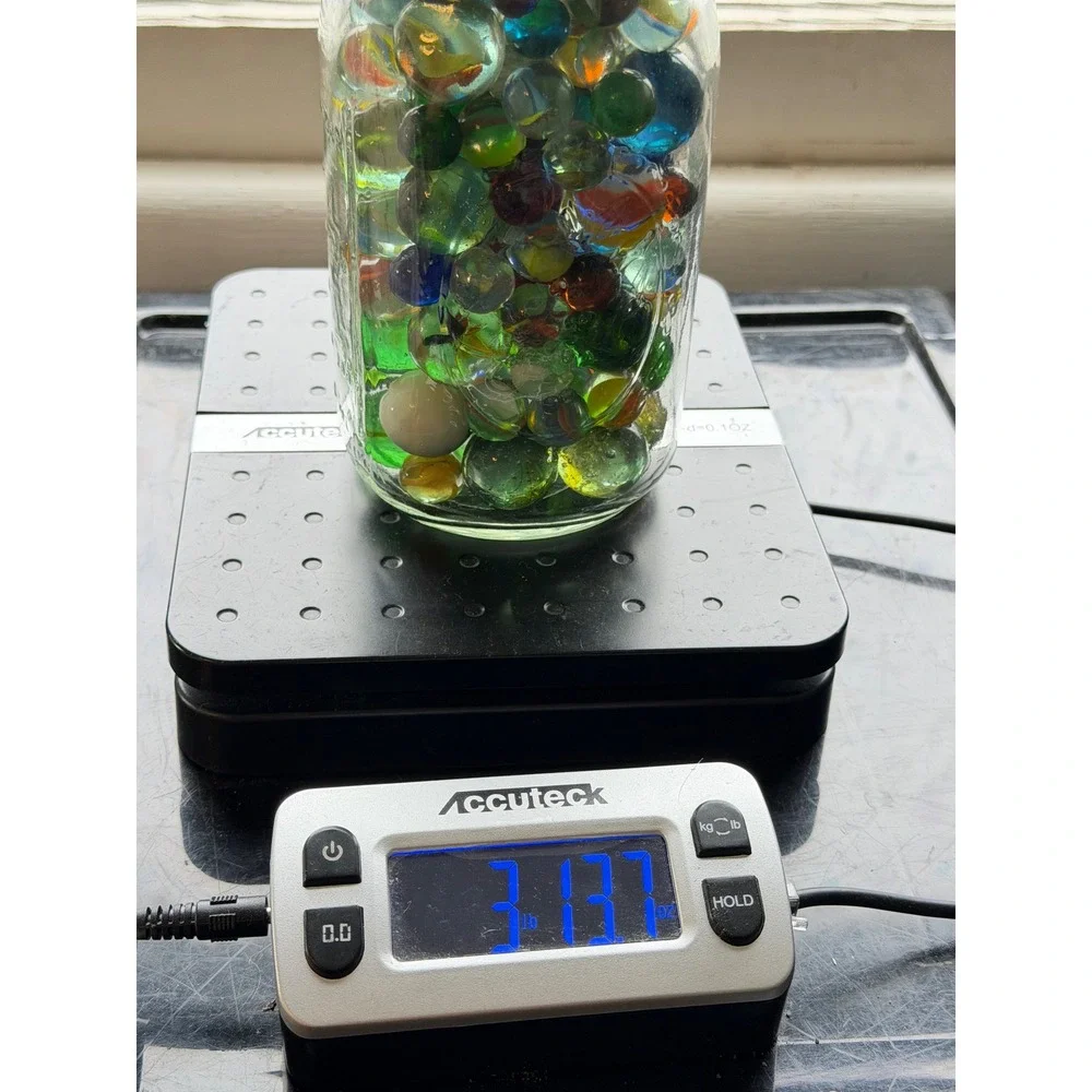Large Lot Vintage Glass Marbles Assorted Colors Styles in Glass Mason Jar Lid
